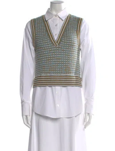 Pre-owned Veronica Beard Merino Wool Striped Top In White