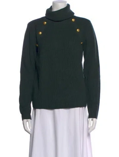 Pre-owned Veronica Beard Merino Wool Turtleneck Sweatshirt In Green
