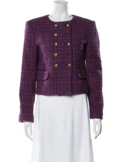 Pre-owned Veronica Beard Merino Wool Tweed Pattern Blazer W/ Tags In Purple
