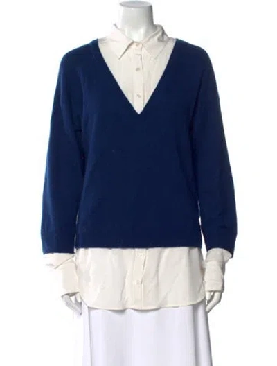 Pre-owned Veronica Beard Merino Wool V-neck Sweater In Blue