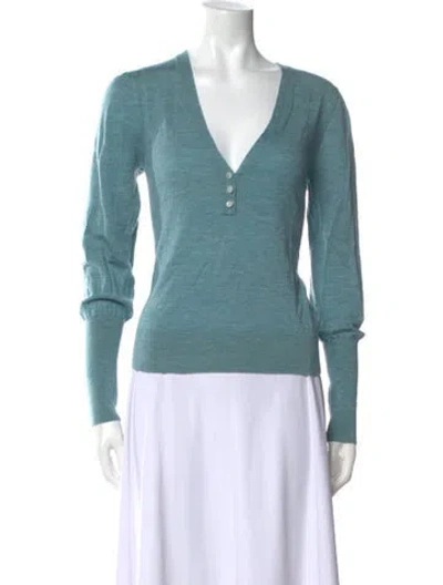 Pre-owned Veronica Beard Merino Wool V-neck Sweater In Blue
