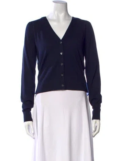 Pre-owned Veronica Beard Merino Wool V-neck Sweater In Blue