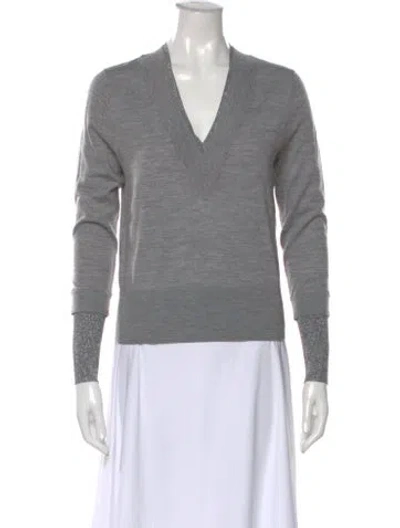 Pre-owned Veronica Beard Merino Wool V-neck Sweater In Gray