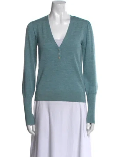 Pre-owned Veronica Beard Merino Wool V-neck Sweater In Green