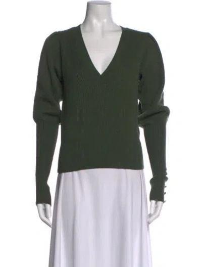 Pre-owned Veronica Beard Merino Wool V-neck Sweater In Green