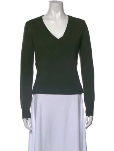 Pre-owned Veronica Beard Merino Wool V-neck Sweater In Green