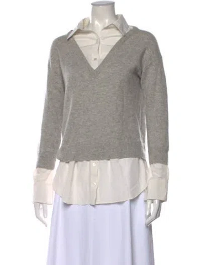 Pre-owned Veronica Beard Merino Wool V-neck Sweater In Grey