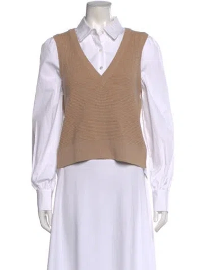 Pre-owned Veronica Beard Merino Wool V-neck Sweater In Neutral
