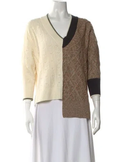 Pre-owned Veronica Beard Merino Wool V-neck Sweater In Neutral