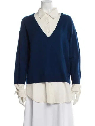 Pre-owned Veronica Beard Merino Wool V-neck Sweatshirt In Blue