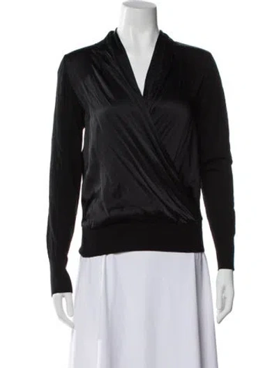 Pre-owned Veronica Beard Merino Wool V-neck Top In Black