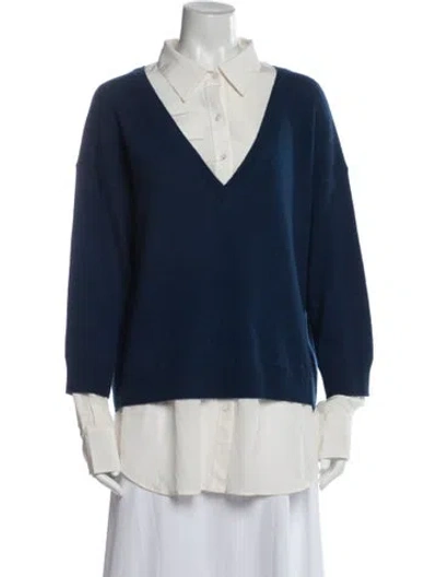 Pre-owned Veronica Beard Merino Wool V-neck Top In Blue