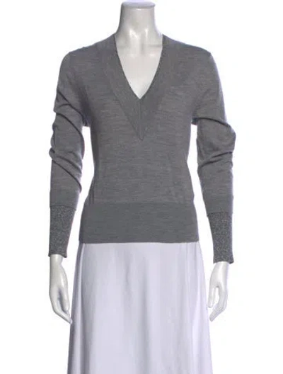 Pre-owned Veronica Beard Merino Wool V-neck Top In Grey
