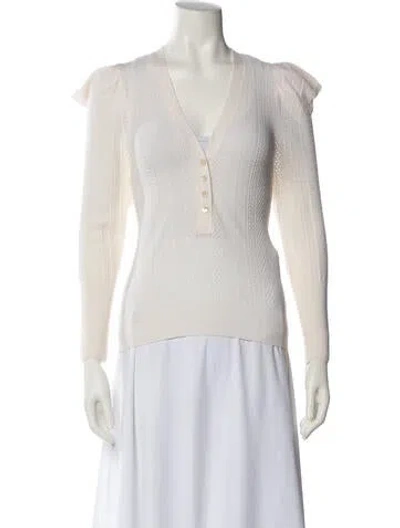 Pre-owned Veronica Beard Merino Wool V-neck Top In White