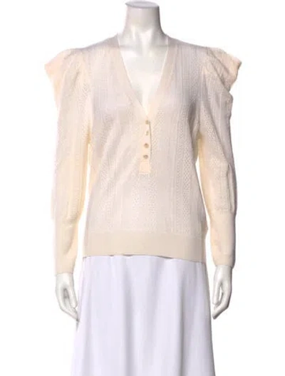 Pre-owned Veronica Beard Merino Wool V-neck Top In White