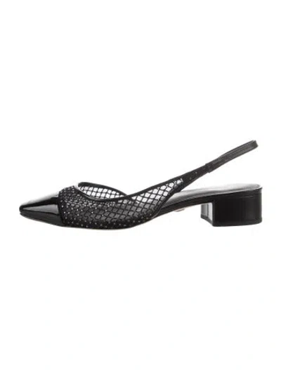 Pre-owned Veronica Beard Mesh Lace Pattern Slingback Flats In Black