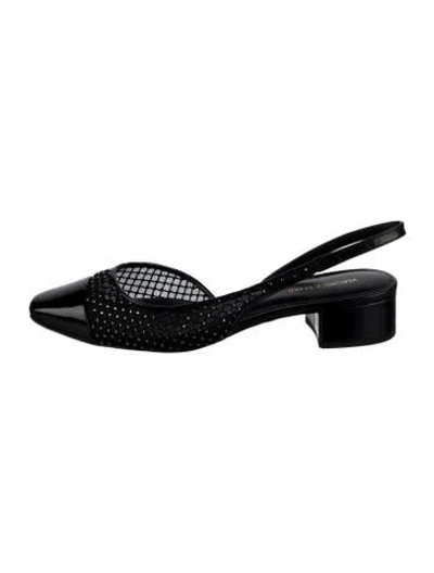 Pre-owned Veronica Beard Mesh Lace Pattern Slingback Pumps In Black/metallic