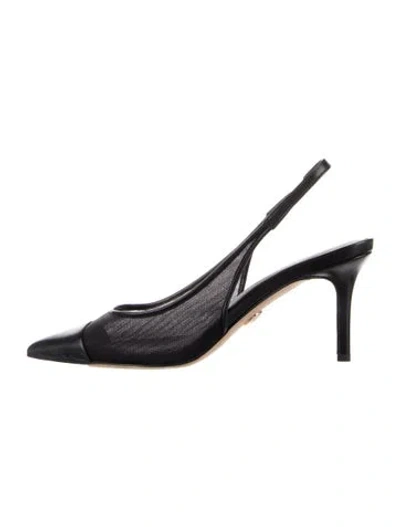 Pre-owned Veronica Beard Mesh Lace Trim Embellishment Slingback Pumps In Black