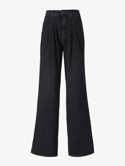 Veronica Beard Mia High Waist Double Pleat Wide Leg Jeans In Detail Of Front Pleats