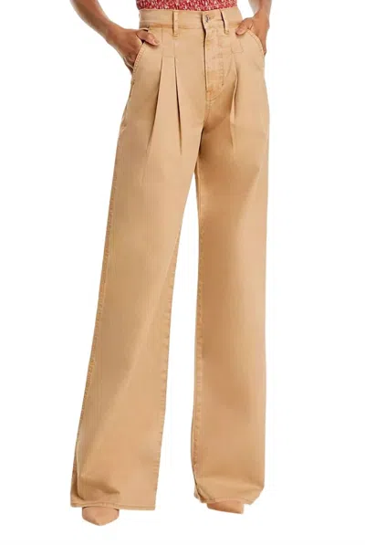 Veronica Beard Mia Double Pleat Wide Leg Stretch Cotton Pants In Khaki