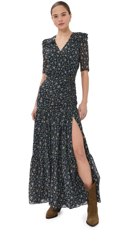 Veronica Beard Mick Floral Short-sleeve Silk Maxi Dress In Multi