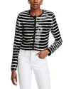 Veronica Beard Mickey Striped Sequined Woven Jacket In Black/off-white