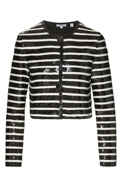 Veronica Beard Mickey Sequin Stripe Stretch Cotton Jacket In Black Off-white