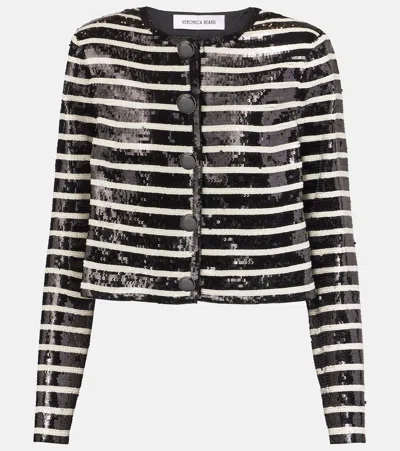 Veronica Beard Mickey Sequined Striped Jacket In Black/off-white