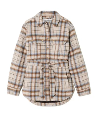 Veronica Beard Mikaela Belted Checked Flannel Jacket In Brown