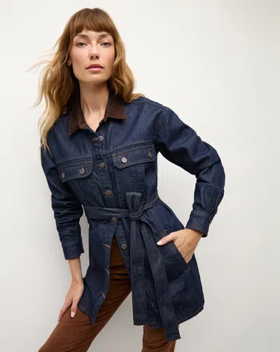 Veronica Beard Mikaela Shacket With Corduroy Collar In Indigo Rinse
