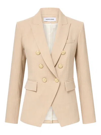 Veronica Beard Miller Double-breasted Button Blazer In Neutral