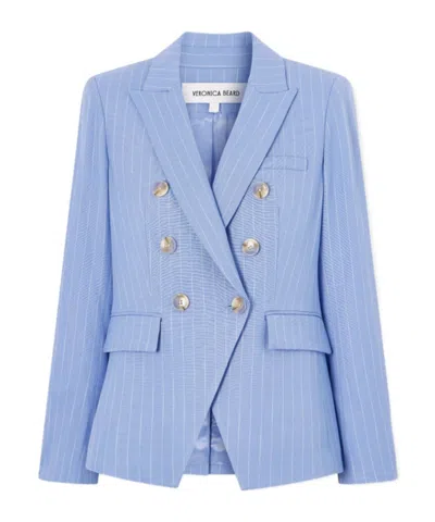Veronica Beard Miller Double-breasted Pinstriped Woven Blazer In Blue