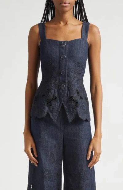 Veronica Beard Mirielle Eyelet Chambray Top In Blue