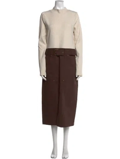 Pre-owned Veronica Beard Mock Neck Long Dress In Brown