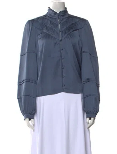 Pre-owned Veronica Beard Mock Neck Long Sleeve Blouse In Blue