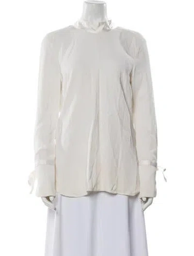 Pre-owned Veronica Beard Mock Neck Long Sleeve Blouse In Neutral