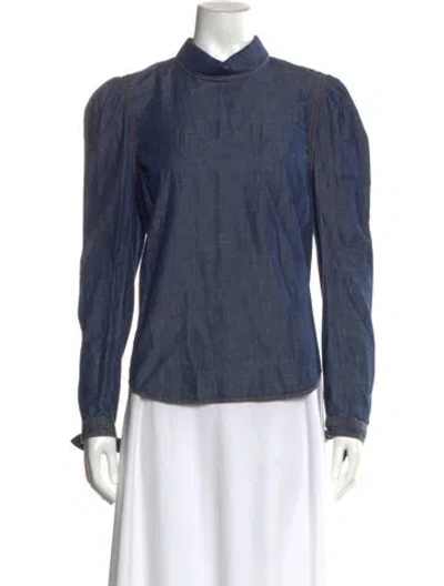 Pre-owned Veronica Beard Mock Neck Long Sleeve Blouse W/ Tags In Blue