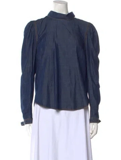 Pre-owned Veronica Beard Mock Neck Long Sleeve Blouse W/ Tags In Blue