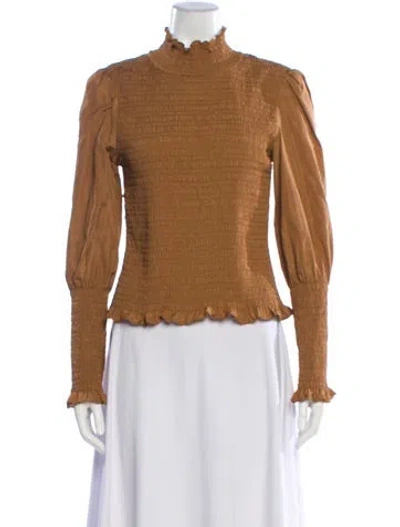 Pre-owned Veronica Beard Mock Neck Long Sleeve Blouse W/ Tags In Brown