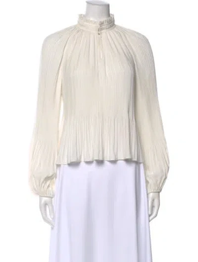 Pre-owned Veronica Beard Mock Neck Long Sleeve Blouse In White