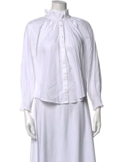 Pre-owned Veronica Beard Mock Neck Long Sleeve Blouse In White