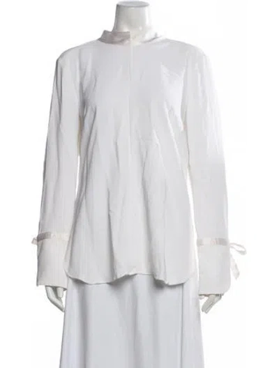 Pre-owned Veronica Beard Mock Neck Long Sleeve Blouse In White