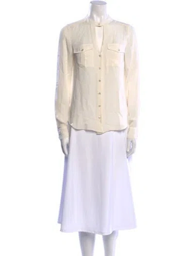 Pre-owned Veronica Beard Mock Neck Long Sleeve Button-up Top In Neutral