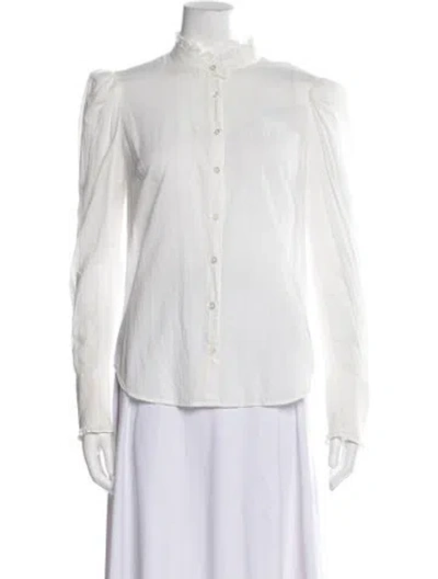 Pre-owned Veronica Beard Mock Neck Long Sleeve Button-up Top In White