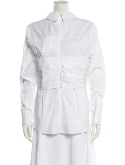 Pre-owned Veronica Beard Mock Neck Long Sleeve Button-up Top In White