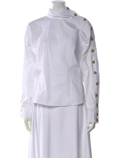 Pre-owned Veronica Beard Mock Neck Long Sleeve Button-up Top In White