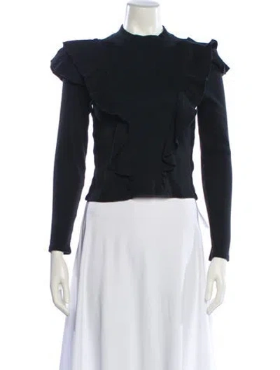 Pre-owned Veronica Beard Mock Neck Long Sleeve Crop Top In Black
