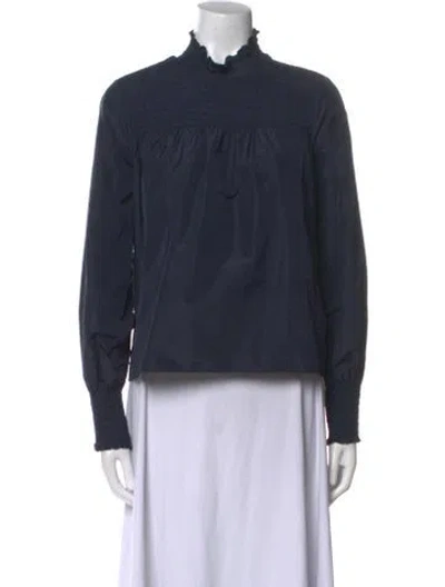 Pre-owned Veronica Beard Mock Neck Long Sleeve Sweatshirt In Blue