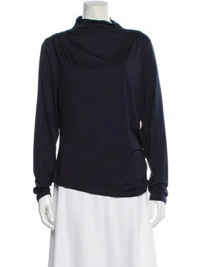 Pre-owned Veronica Beard Mock Neck Long Sleeve Top In Blue