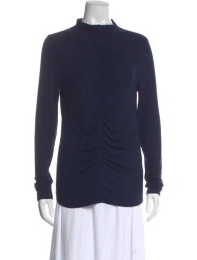 Pre-owned Veronica Beard Mock Neck Long Sleeve Top In Blue